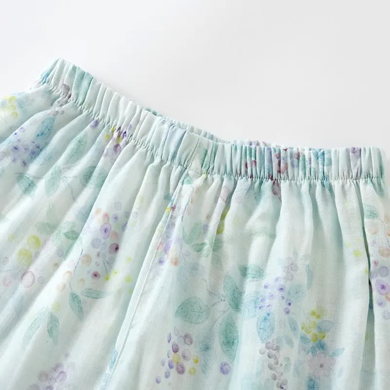 Japanischer Pyjama aus Baumwollgaze mit lila Aufdruck