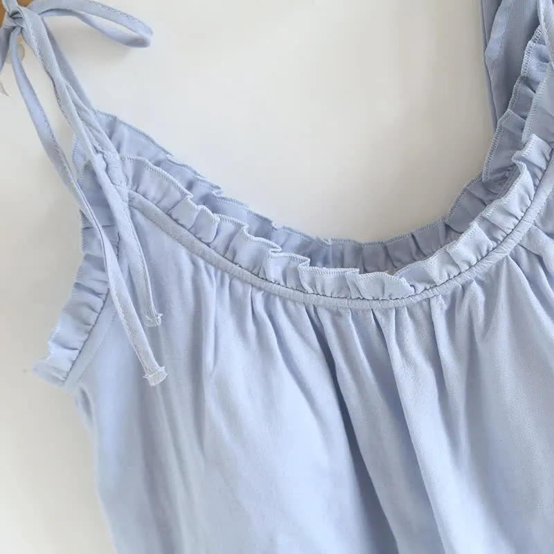 Einfarbiger Rüschen-Baumwollpyjama mit Camisole