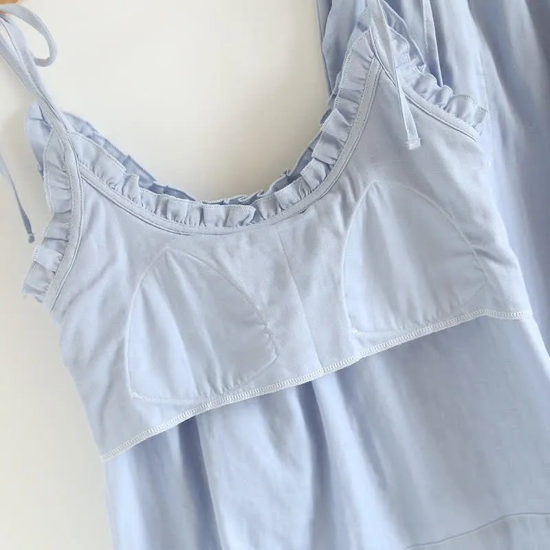 Einfarbiger Rüschen-Baumwollpyjama mit Camisole
