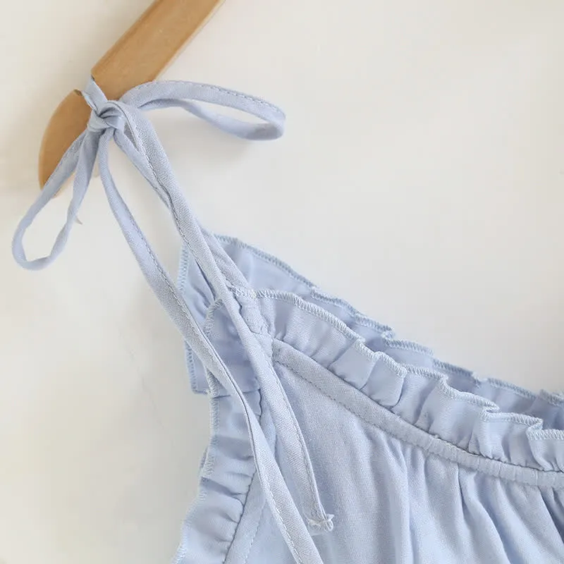 Einfarbiger Rüschen-Baumwollpyjama mit Camisole
