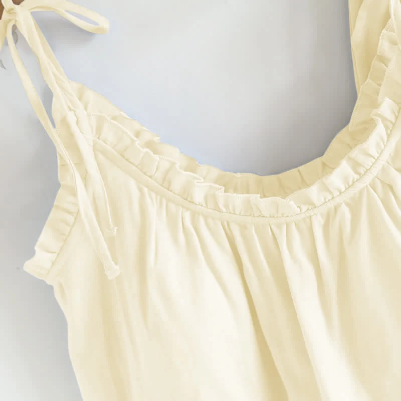 Einfarbiger Rüschen-Baumwollpyjama mit Camisole