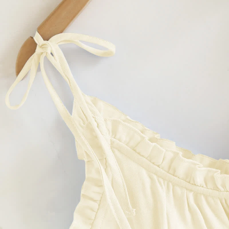 Einfarbiger Rüschen-Baumwollpyjama mit Camisole