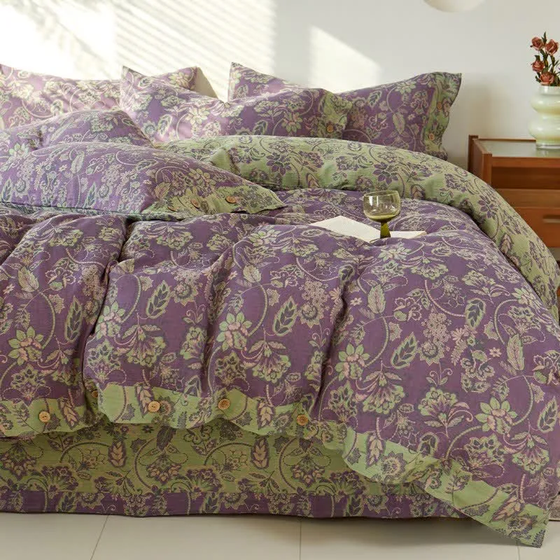 Bettwäsche aus Baumwollgaze mit abstraktem Blumenmuster und Jacquardmuster