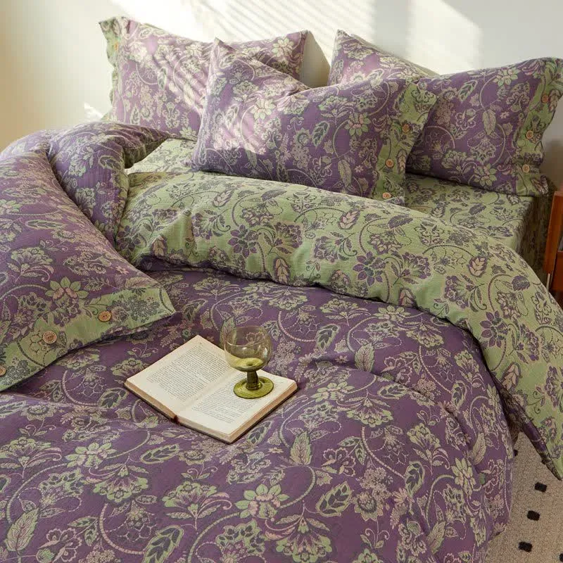 Bettwäsche aus Baumwollgaze mit abstraktem Blumenmuster und Jacquardmuster