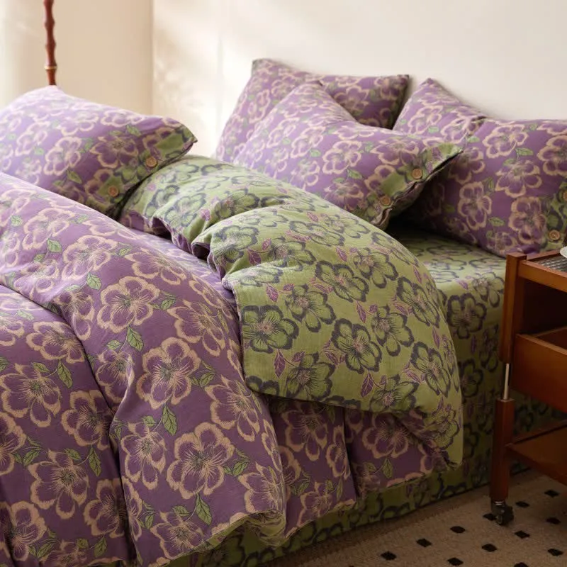 Bettwäsche aus Baumwollgaze mit Jacquardmuster in Pfirsichblüten-Optik