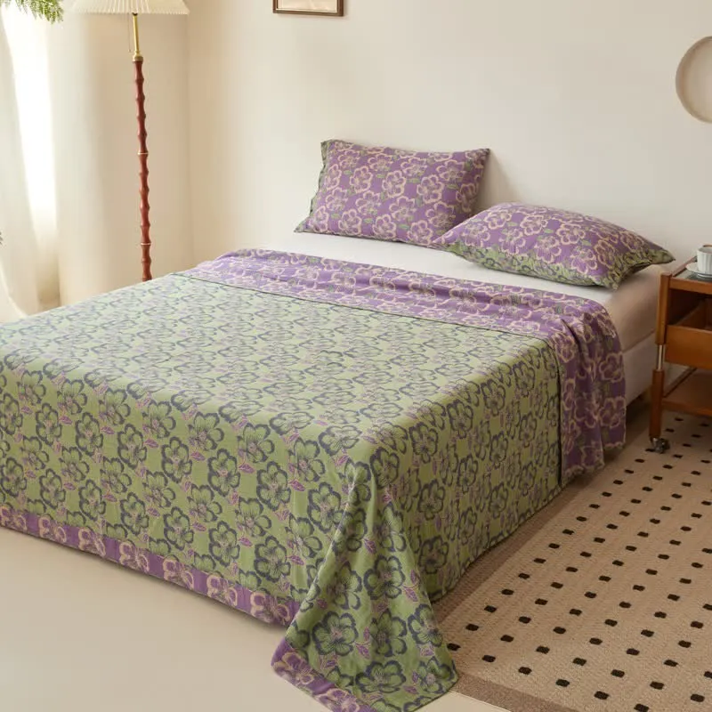 Bettwäsche aus Baumwollgaze mit Jacquardmuster in Pfirsichblüten-Optik