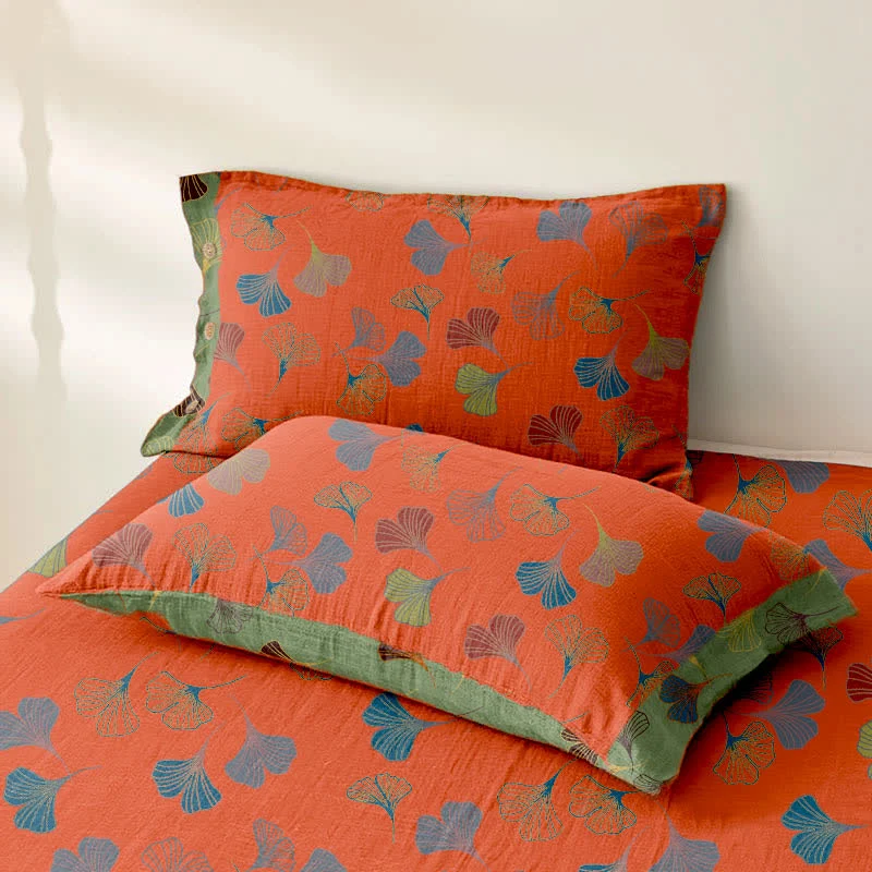 Wendbare Tagesdecke aus Baumwollgaze-Jacquard „Ginkgo“