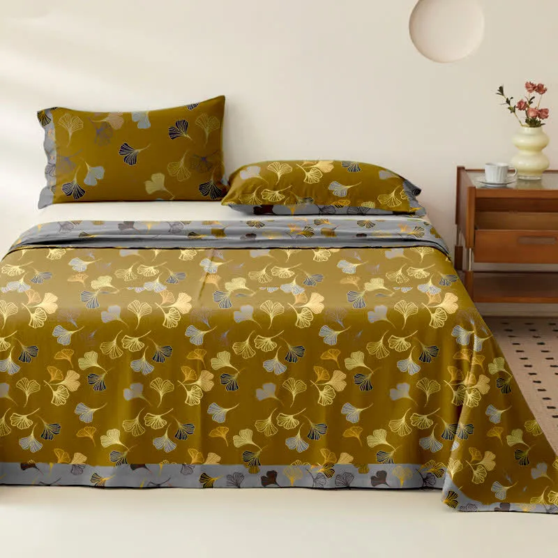 Wendbare Tagesdecke aus Baumwollgaze-Jacquard „Ginkgo“