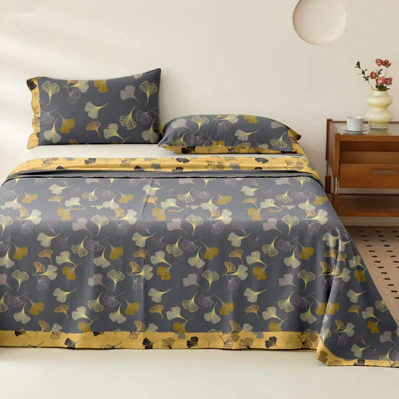 Wendbare Tagesdecke aus Baumwollgaze-Jacquard „Ginkgo“