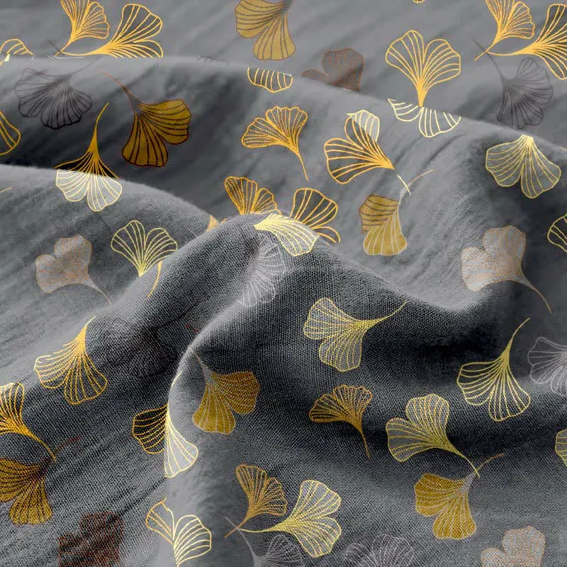 Wendbare Tagesdecke aus Baumwollgaze-Jacquard „Ginkgo“