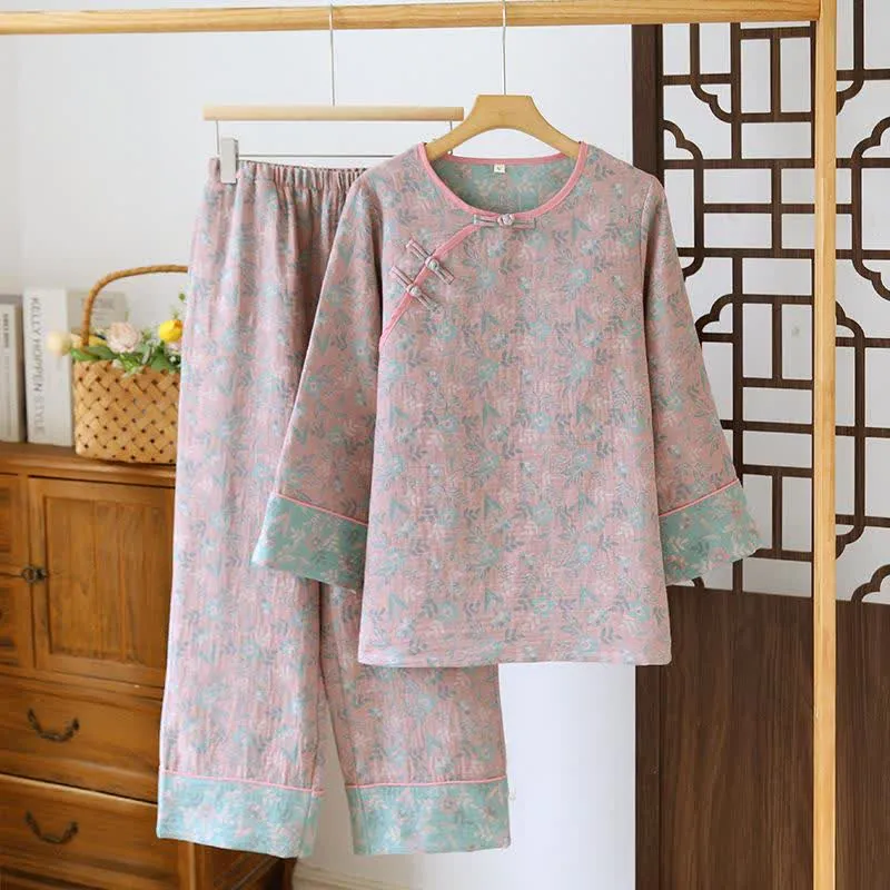 Pyjama aus Baumwollgaze-Jacquard mit orientalischem Blumenmuster