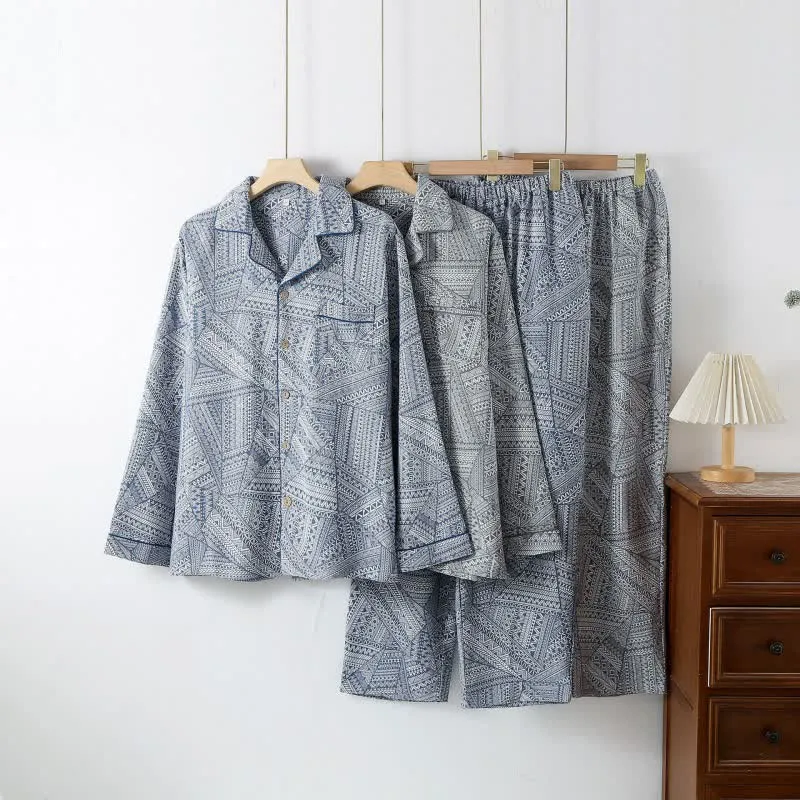 Loungewear-Set aus Baumwollgaze mit geometrischem Muster