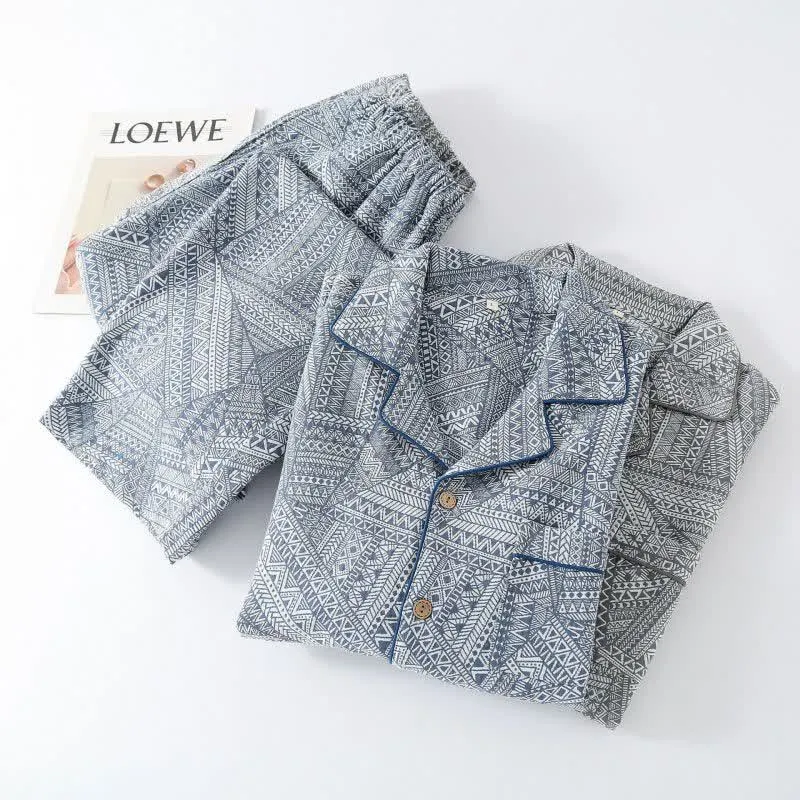 Loungewear-Set aus Baumwollgaze mit geometrischem Muster