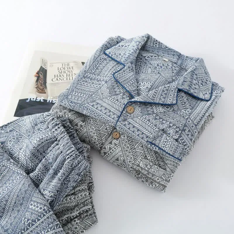 Loungewear-Set aus Baumwollgaze mit geometrischem Muster