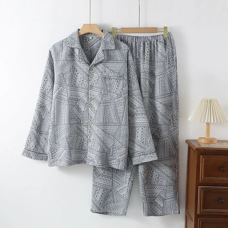 Loungewear-Set aus Baumwollgaze mit geometrischem Muster
