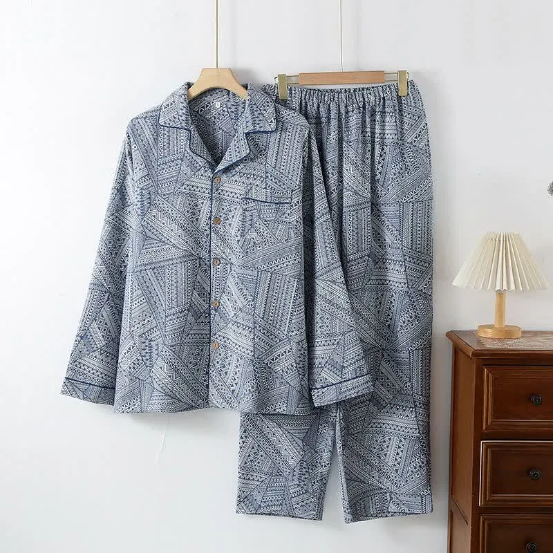 Loungewear-Set aus Baumwollgaze mit geometrischem Muster