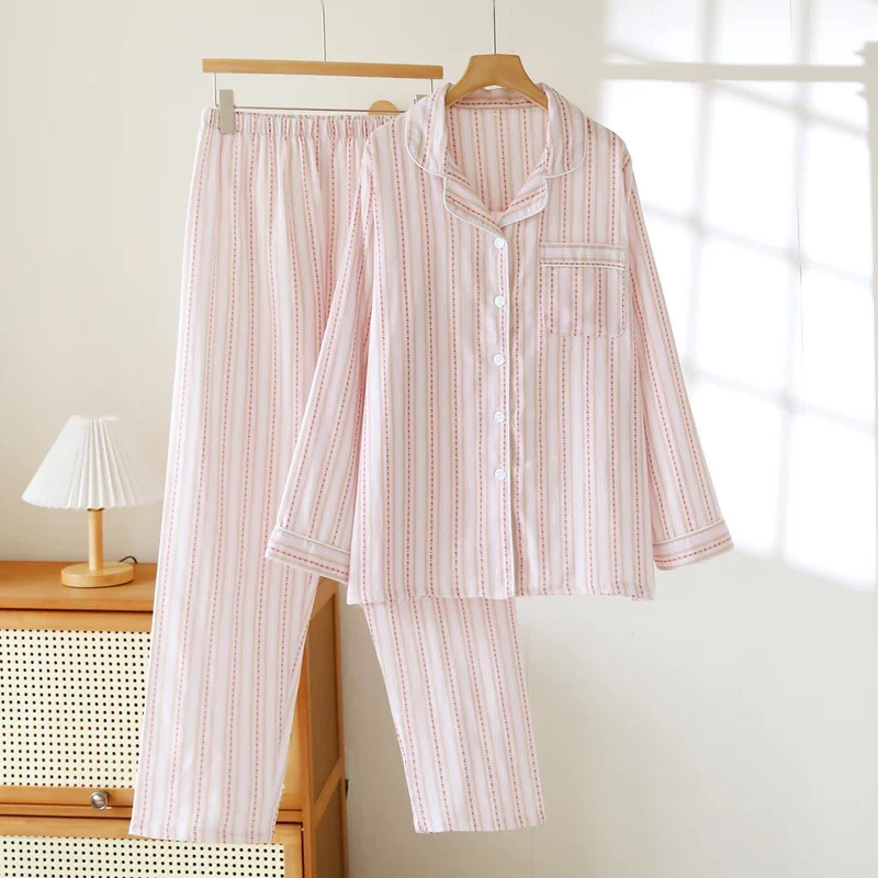 Passendes Loungewear-Set aus gestreifter Baumwollgaze