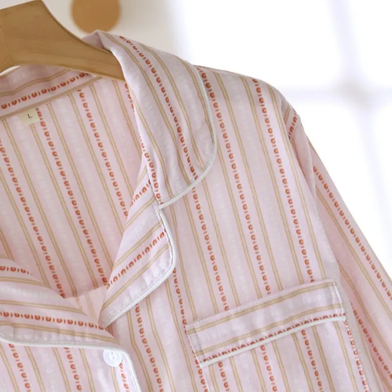 Passendes Loungewear-Set aus gestreifter Baumwollgaze