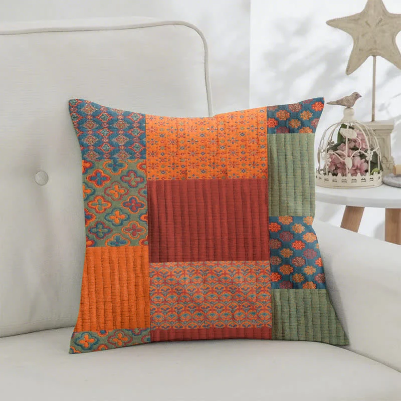 Patchwork-Kissenbezüge aus Baumwollgaze-Jacquard, quadratisch (2 Stück)