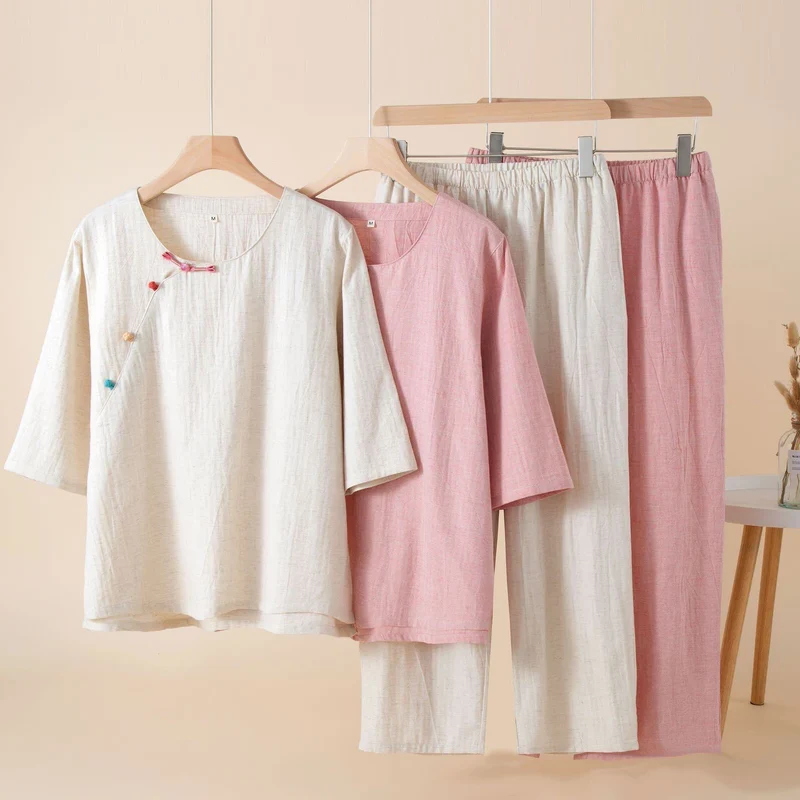 Loungewear-Set im orientalischen Stil mit Knöpfen