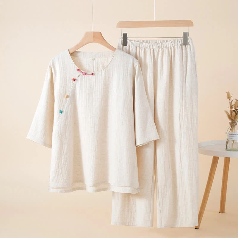 Loungewear-Set im orientalischen Stil mit Knöpfen