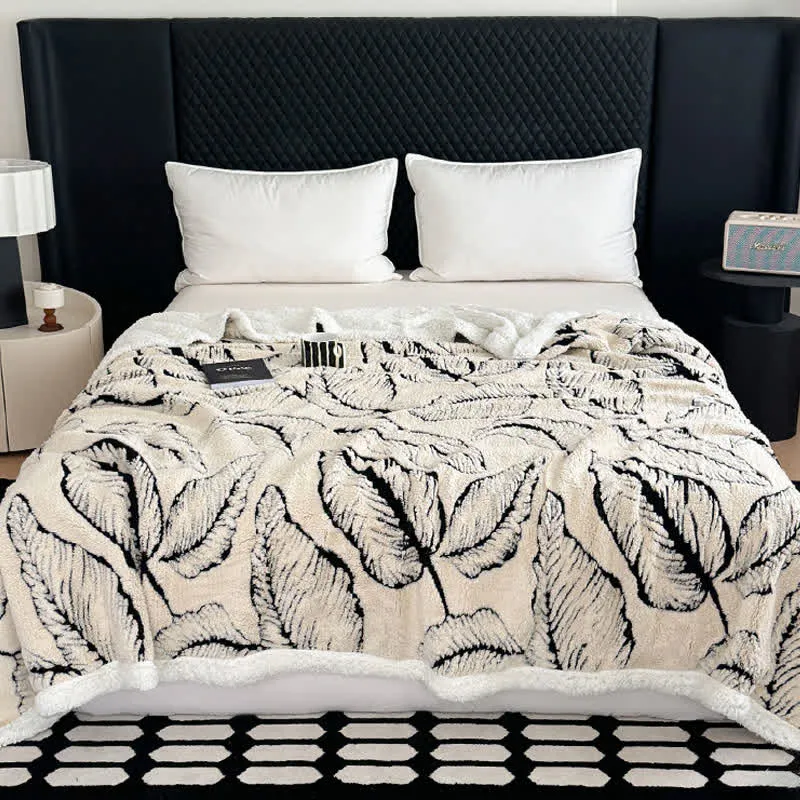 Jacquard-Plüschdecke mit großen Blättern