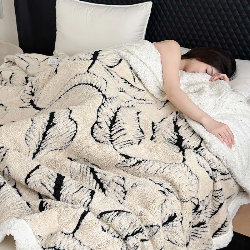 Jacquard-Plüschdecke mit großen Blättern