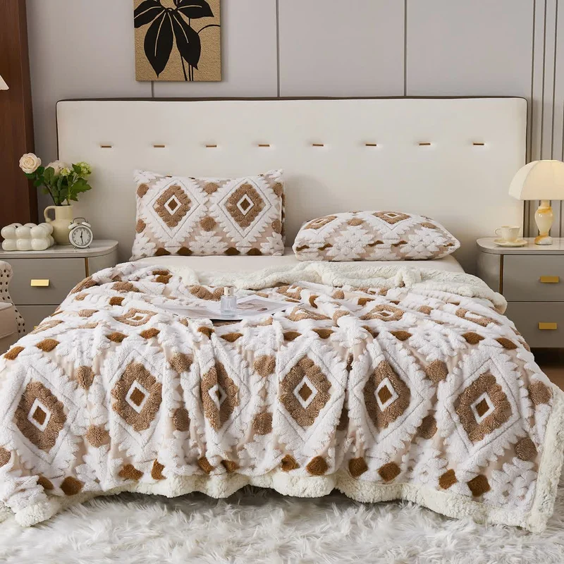 Jacquard-Sherpa-Überwurfdecke im Bohème-Stil