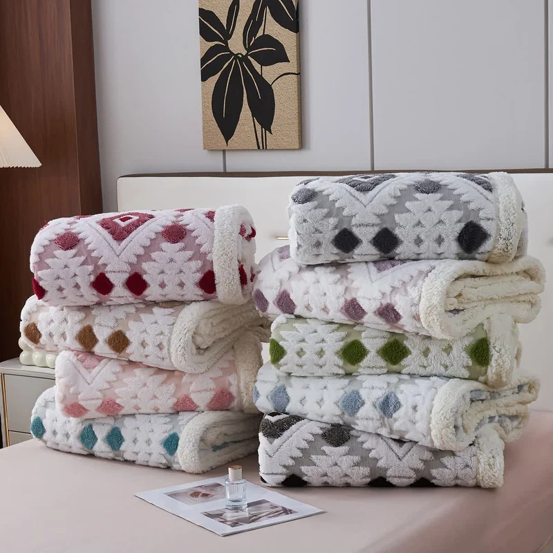 Jacquard-Sherpa-Überwurfdecke im Bohème-Stil