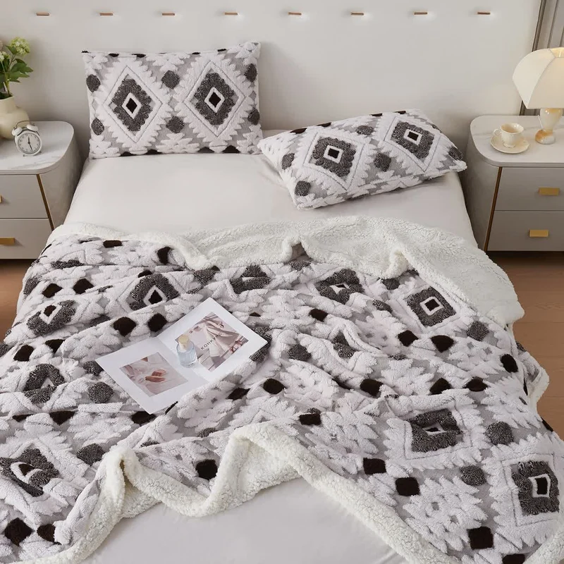 Jacquard-Sherpa-Überwurfdecke im Bohème-Stil