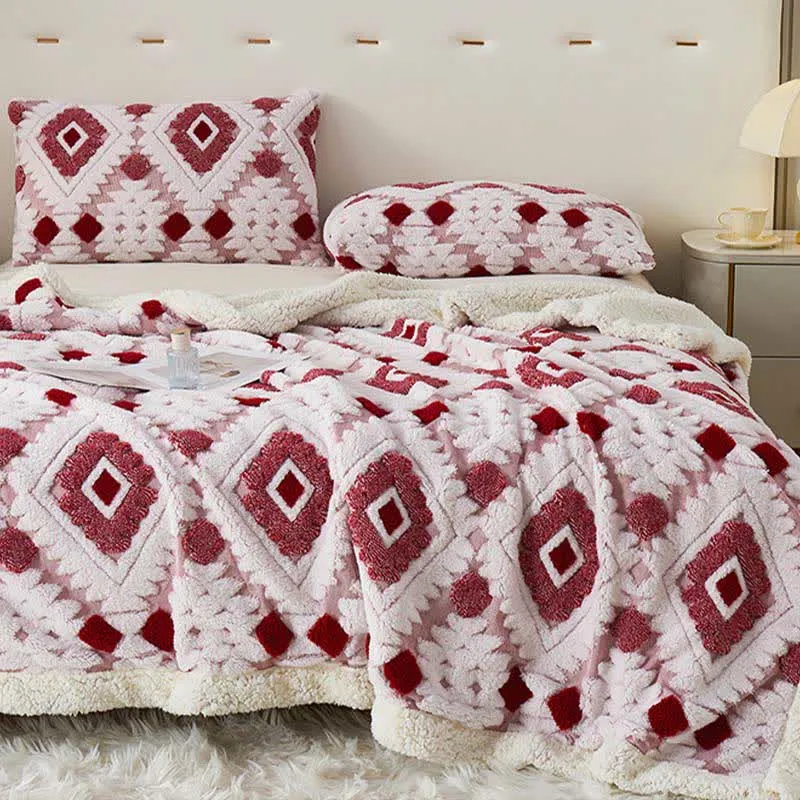 Jacquard-Sherpa-Überwurfdecke im Bohème-Stil