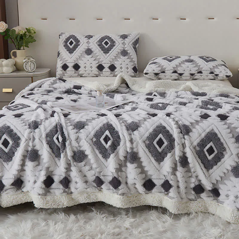 Jacquard-Sherpa-Überwurfdecke im Bohème-Stil