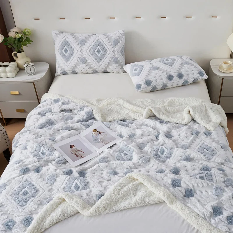 Jacquard-Sherpa-Überwurfdecke im Bohème-Stil