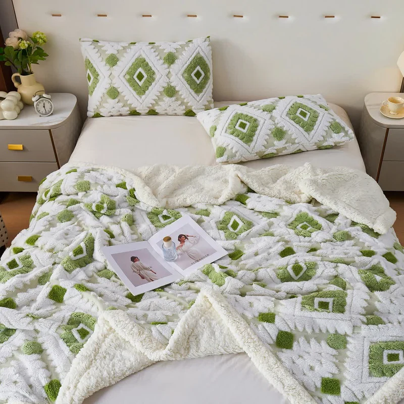 Jacquard-Sherpa-Überwurfdecke im Bohème-Stil