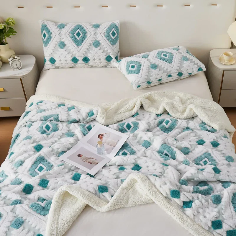 Jacquard-Sherpa-Überwurfdecke im Bohème-Stil