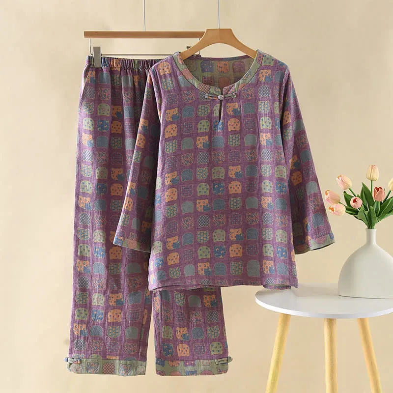 Vintage Baumwoll-Katzen-Langarm-Pyjama