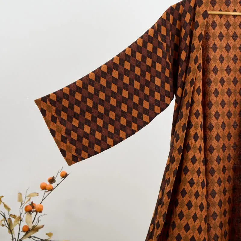 Kimono-Bademantel aus Baumwollgaze mit Rautenmuster