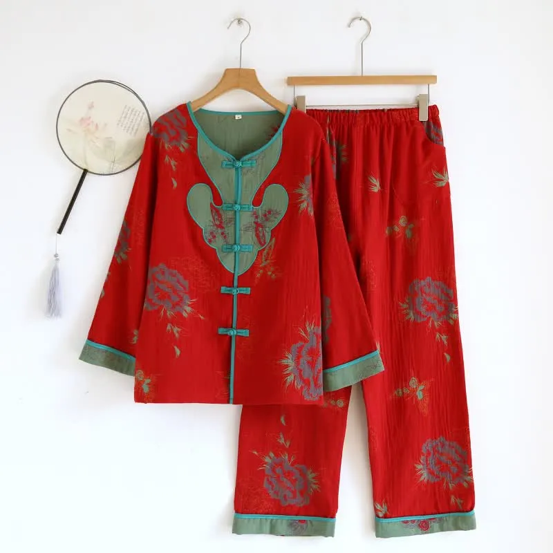Pyjama-Set aus Baumwolle im orientalischen Pfingstrosen-Stil
