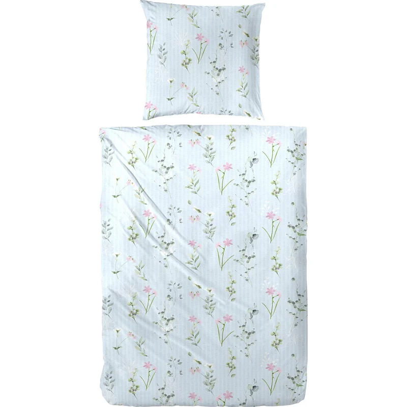 Zeo Living Soft-Seersucker Bettwäsche Blumen blau
