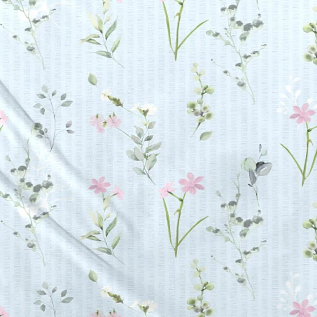 Zeo Living Soft-Seersucker Bettwäsche Blumen blau