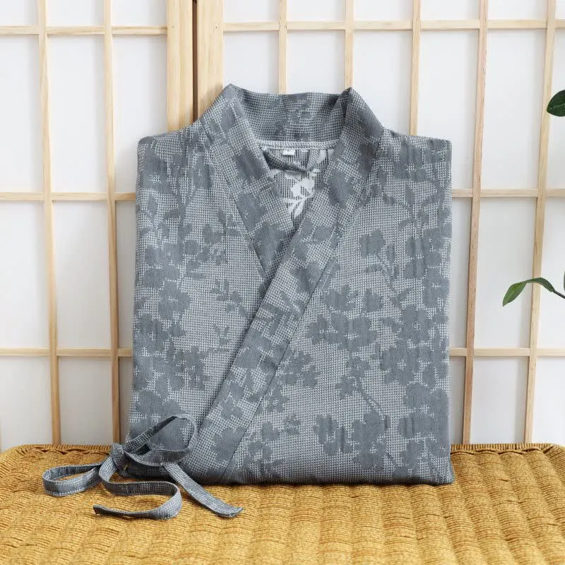 Dezenter Kimono-Bademantel mit Blumenmuster und Tasche