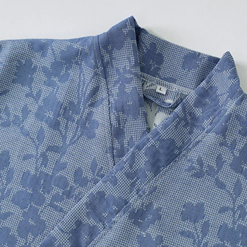 Dezenter Kimono-Bademantel mit Blumenmuster und Tasche