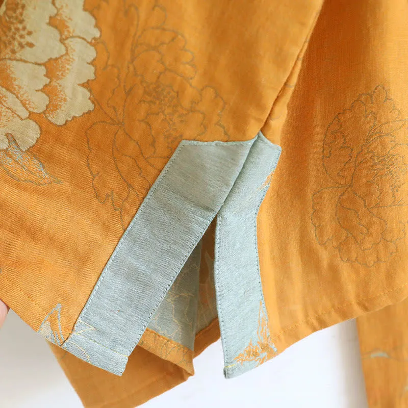 Pyjama aus Baumwollgaze mit Pfingstrosen- und Schmetterlingsmuster (Jacquard)
