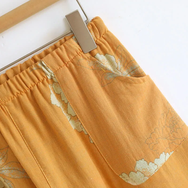 Pyjama aus Baumwollgaze mit Pfingstrosen- und Schmetterlingsmuster (Jacquard)