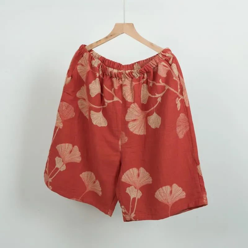 Pyjamashorts aus Jacquard-Baumwolle mit Ginkgoblättern