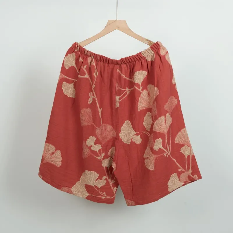 Pyjamashorts aus Jacquard-Baumwolle mit Ginkgoblättern