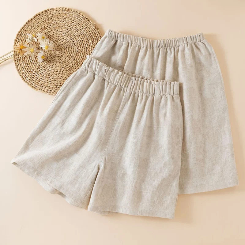 Passende Pyjama-Shorts aus Baumwollleinen für Paare