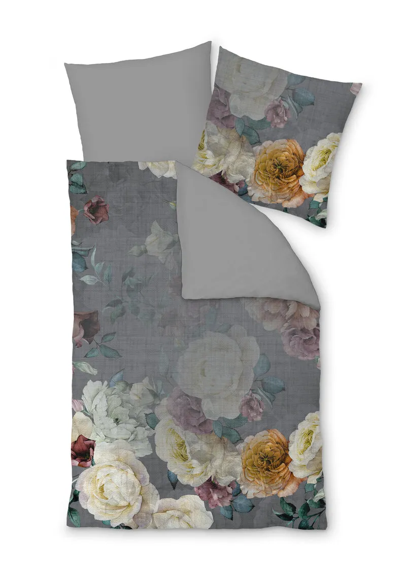 Living Dreams Mako-Satin-Bettwäsche Flower grau