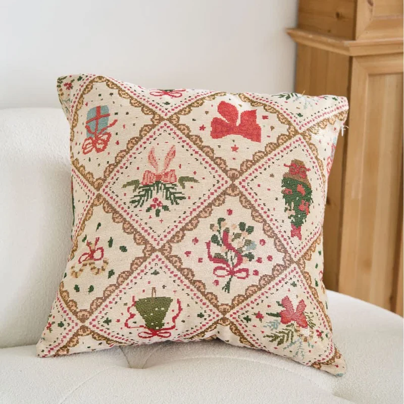 Weihnachts-Jacquard-Kissen mit Schleife und Diamanten