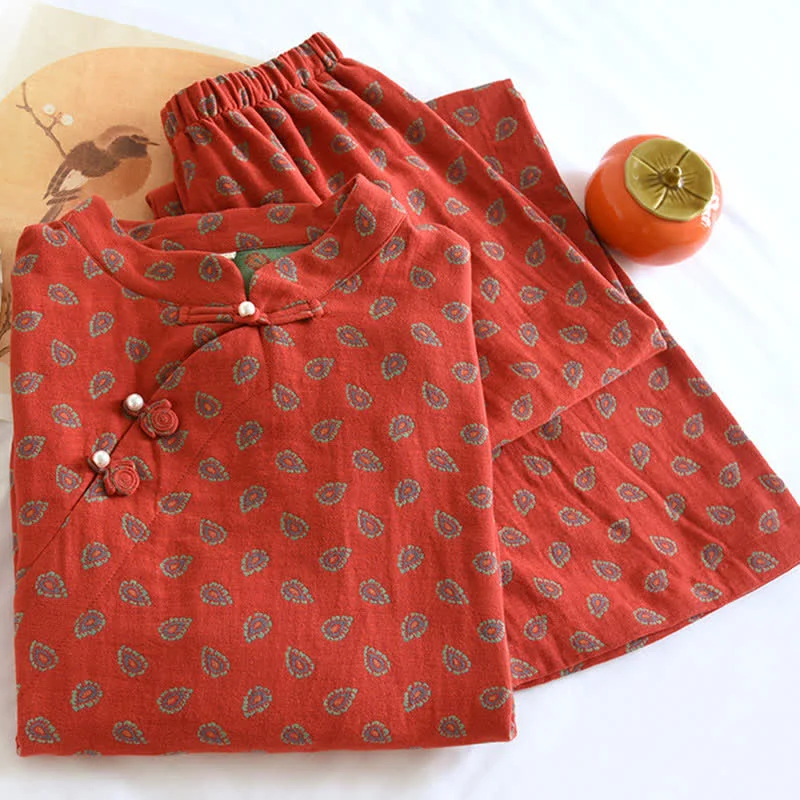 Paisley-inspirierter Jacquard-Pyjama aus Baumwollgaze